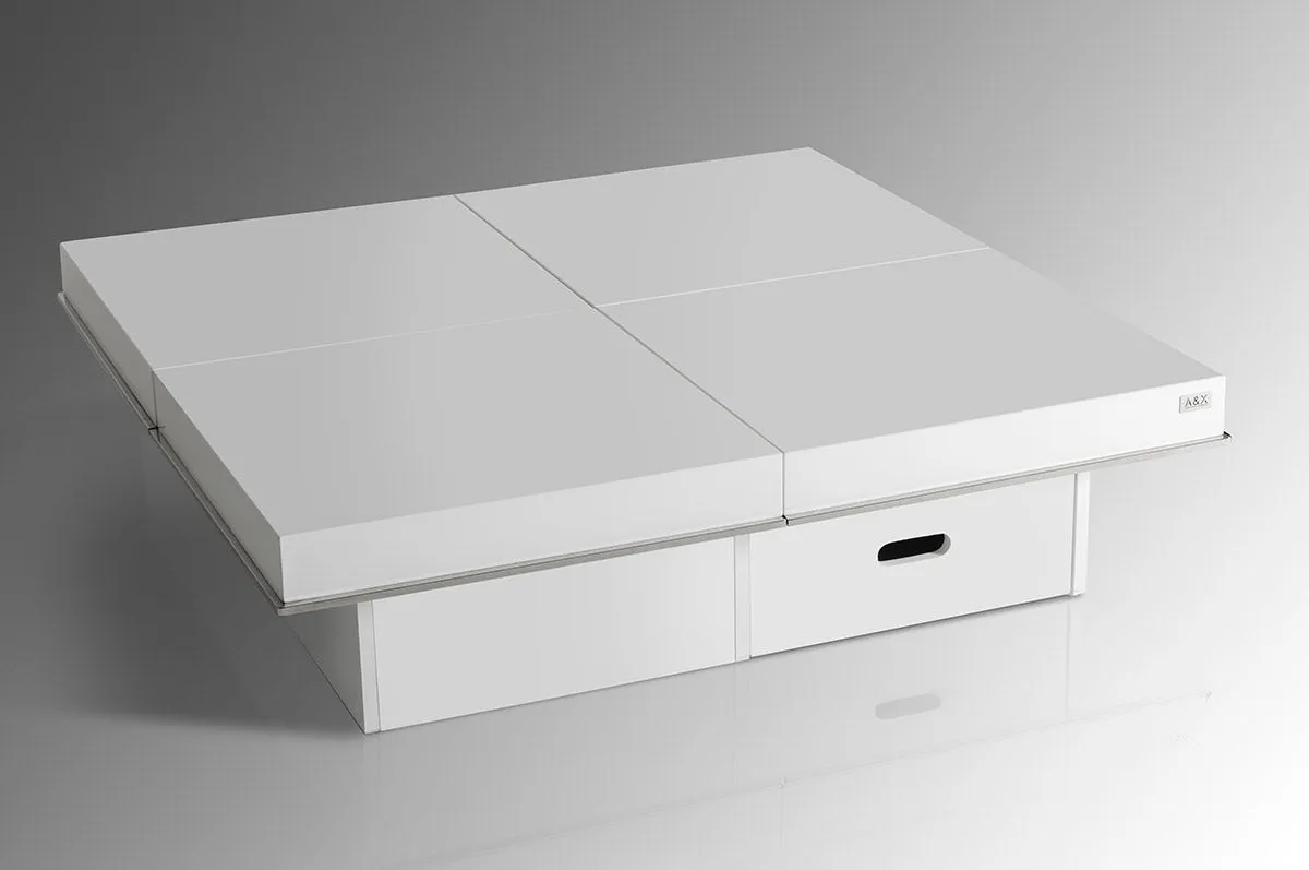 12' White Gloss Coffee Table with Pull Out Squares By Homeroots