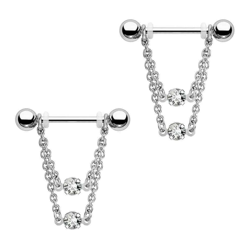 14G Double Chain Style Nipple Rings 2PCS Set