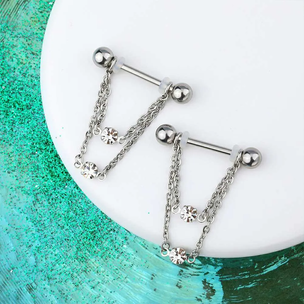 14G Double Chain Style Nipple Rings 2PCS Set