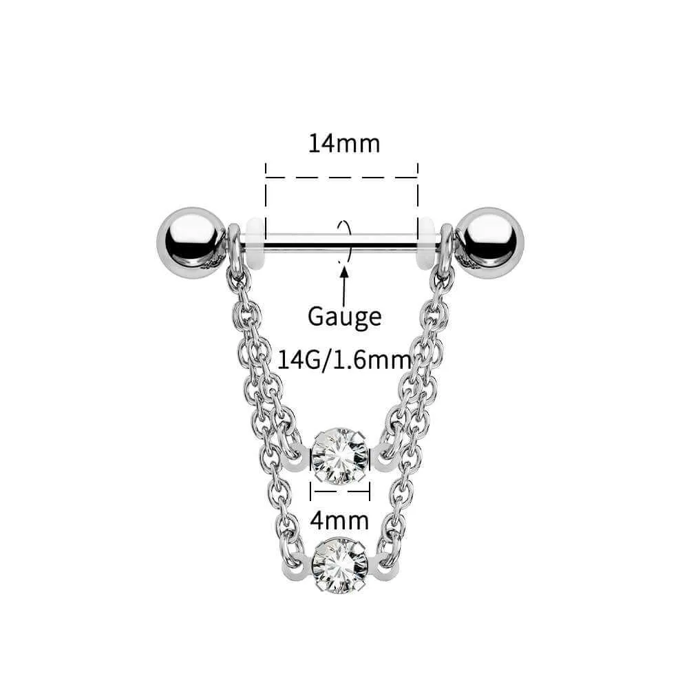 14G Double Chain Style Nipple Rings 2PCS Set