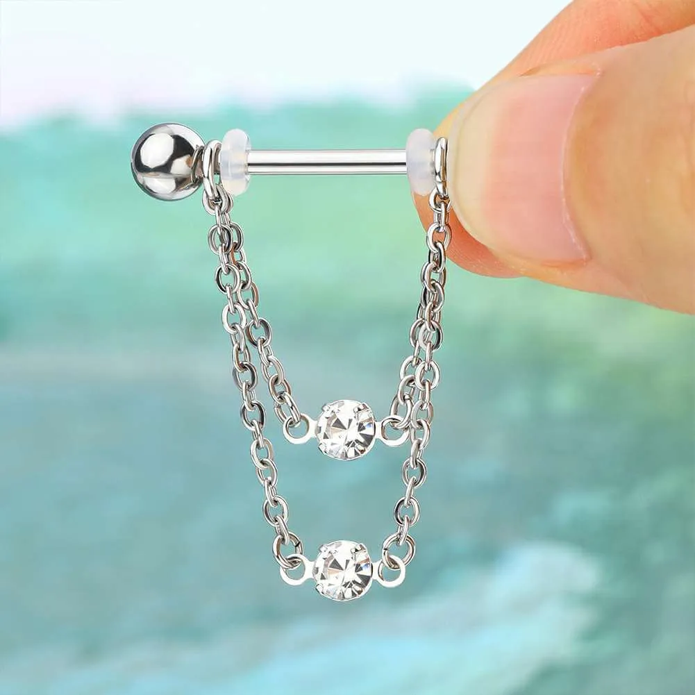 14G Double Chain Style Nipple Rings 2PCS Set