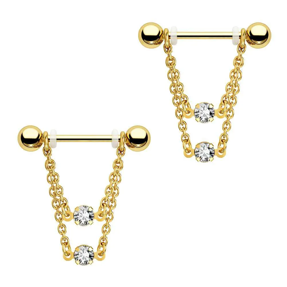 14G Double Chain Style Nipple Rings 2PCS Set