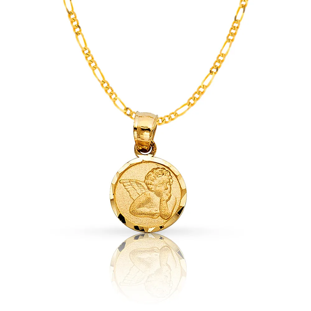 14K Gold Angel Pendant with 1.6mm Figaro 3 1 Chain