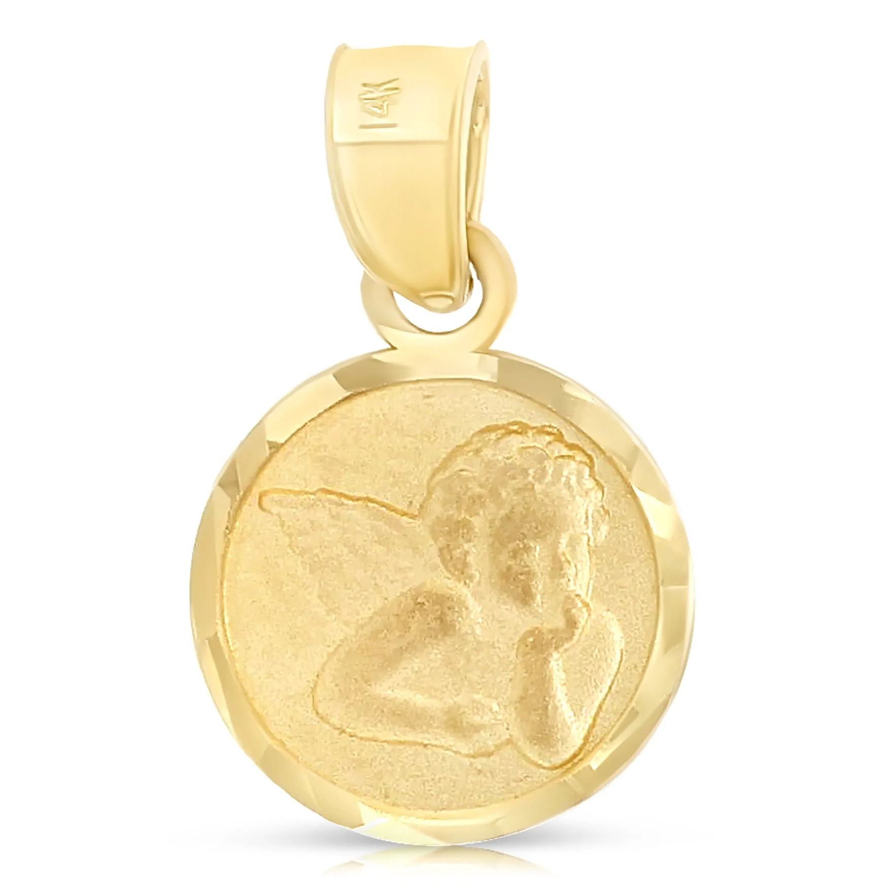 14K Gold Angel Pendant with 1.6mm Figaro 3 1 Chain