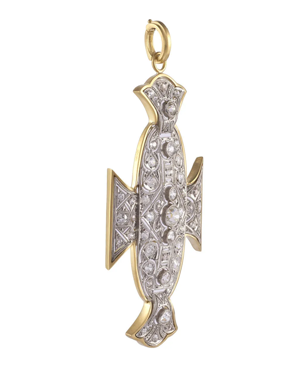 18k Gold and Platinum Diamond 1920's Pendant