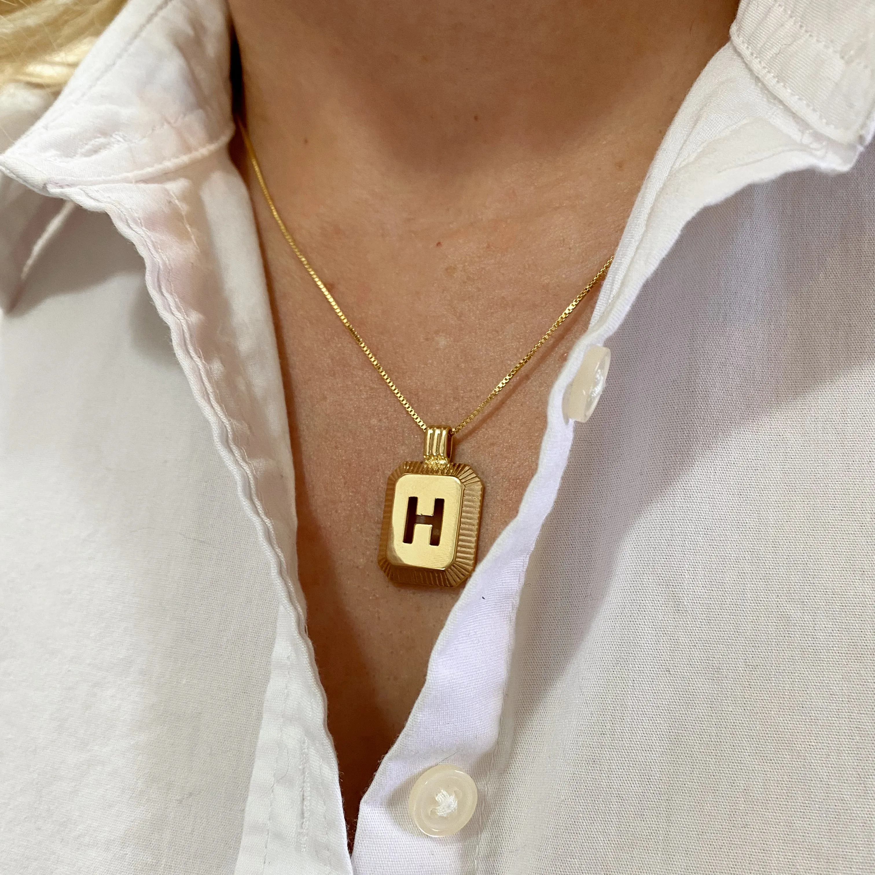 18k Gold Filled Initial Plate Pendant Letter H