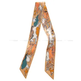 2023 AW HERMES scarf Twilly Mille et Un Lapins Beige dore/Abricot/white Silk100%[EXCELLENT][Authentic]