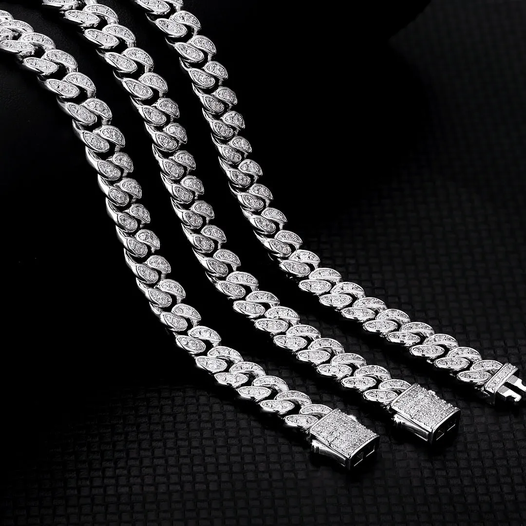 8mm Iced Out Cuban Link Chain in White Gold KRKC