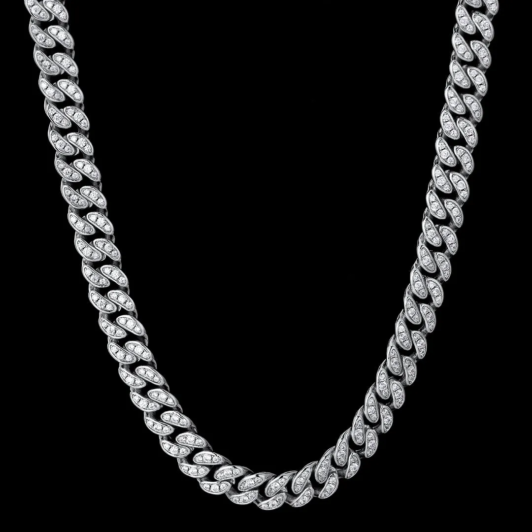 8mm Iced Out Cuban Link Chain in White Gold KRKC