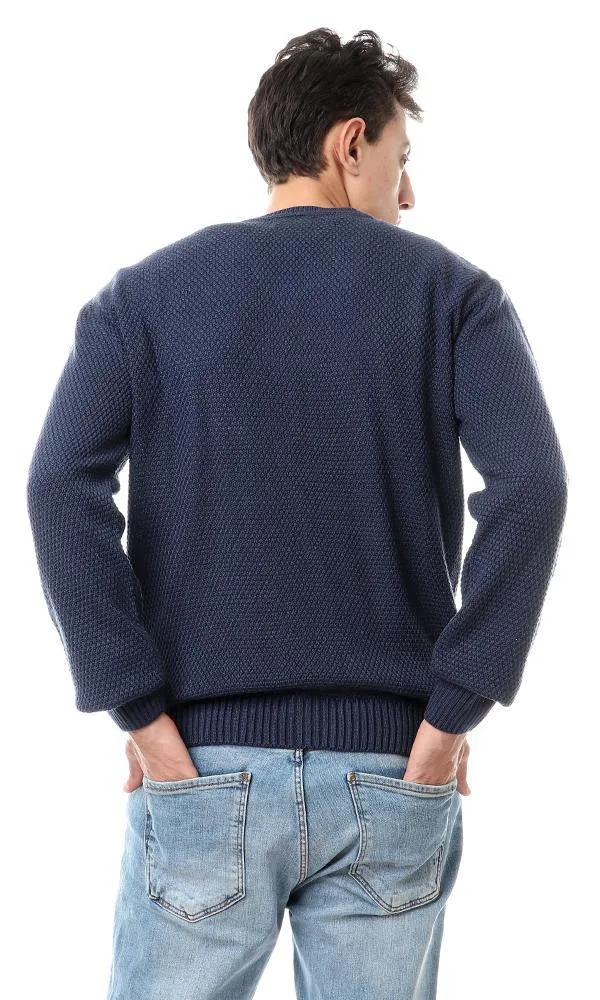 93354 Knitted Fashionable V-Neck Pullover - Midnight Blue