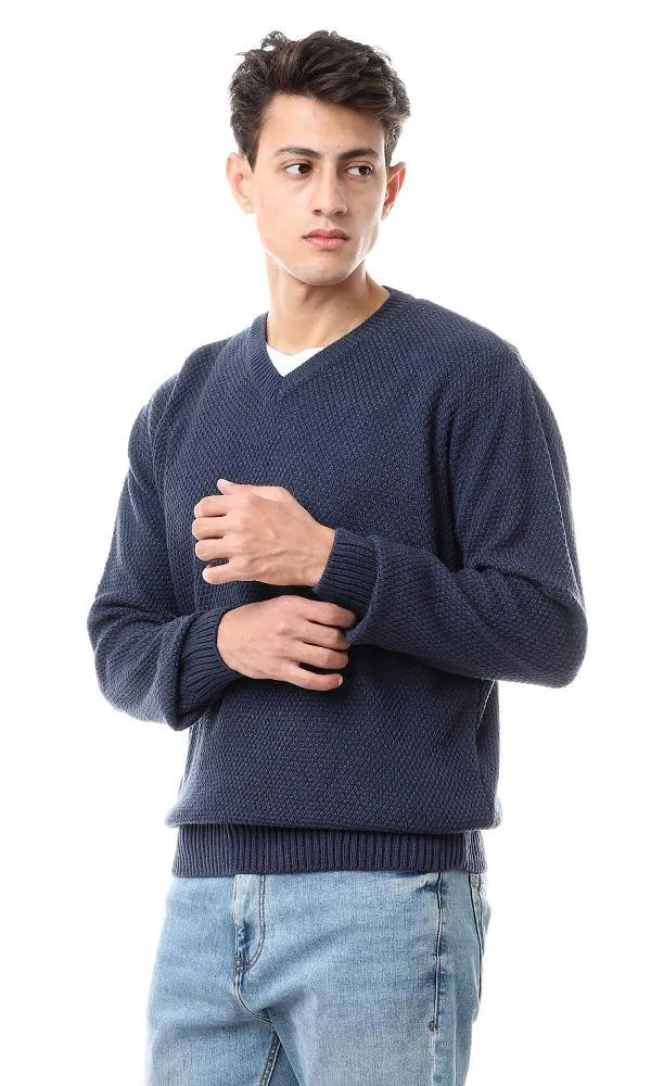 93354 Knitted Fashionable V-Neck Pullover - Midnight Blue