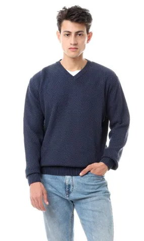 93354 Knitted Fashionable V-Neck Pullover - Midnight Blue