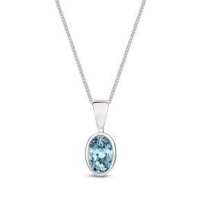 9ct White Gold Aquamarine Rub Over Oval Pendant