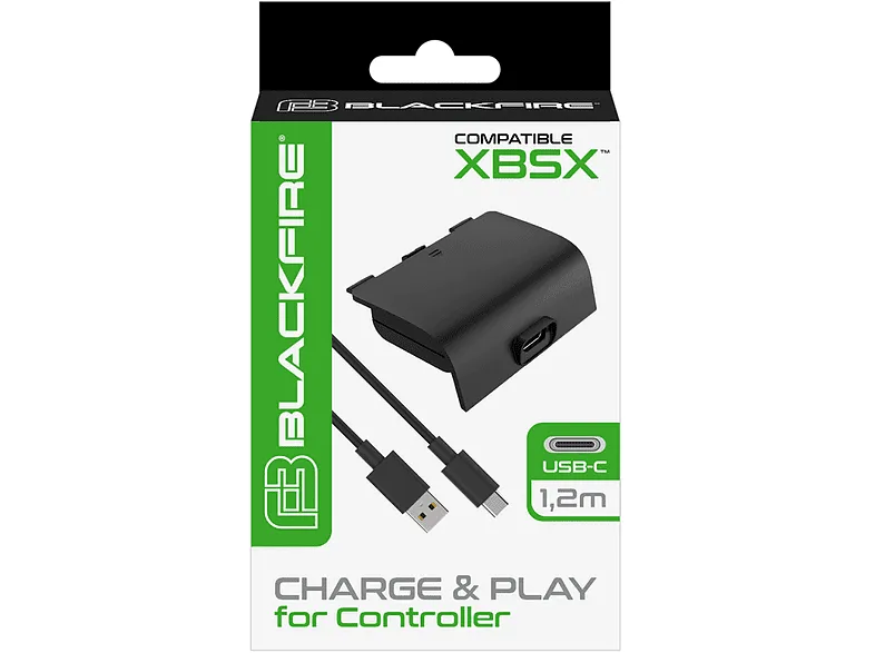 Accesorios Xbox Series - Ardistel BlackFire, Batería recargable   Cable, 700mAh, 1.2 m, Negro