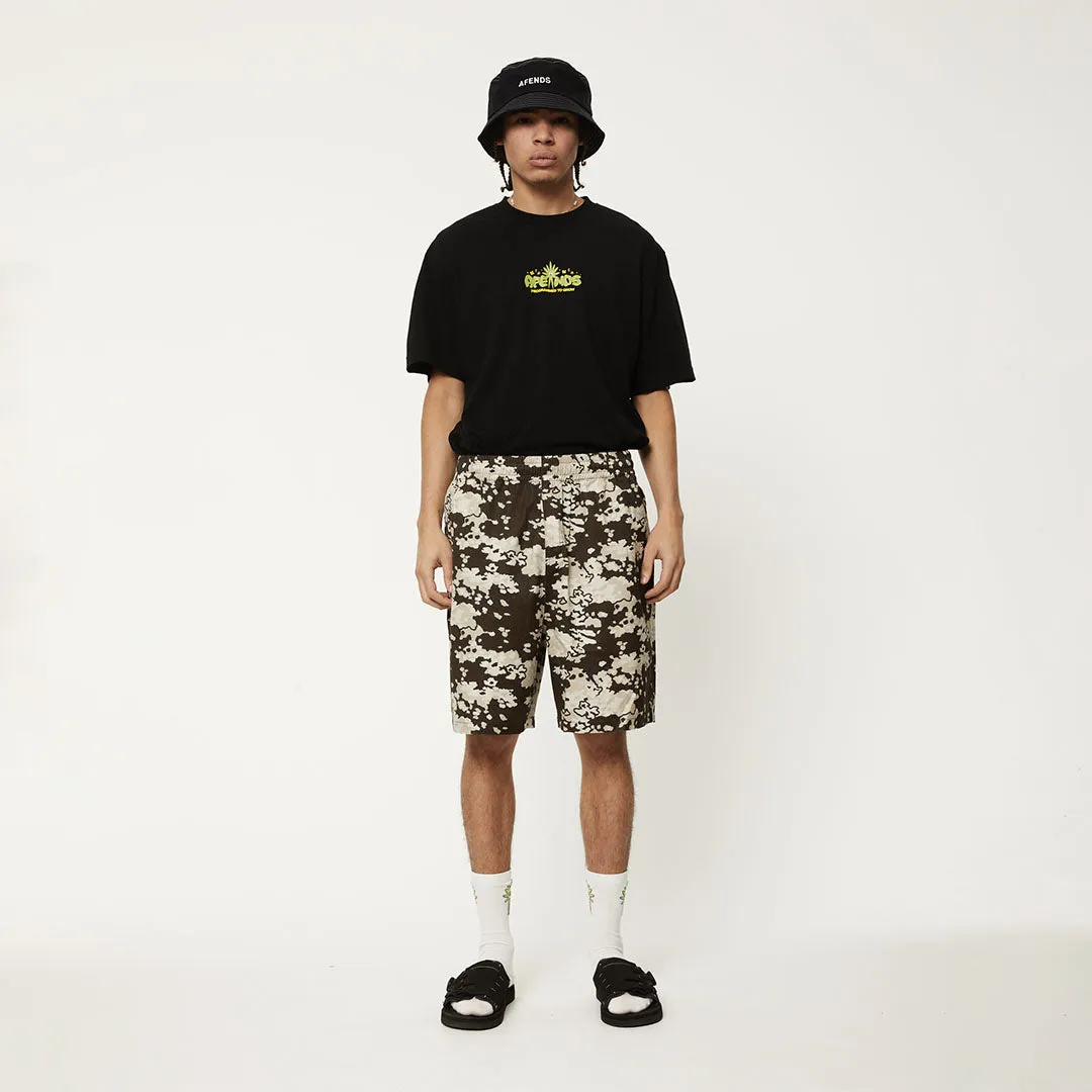 AFENDS Mens Ninety Eights - Baggy Elastic Waist Shorts - Earth Camo