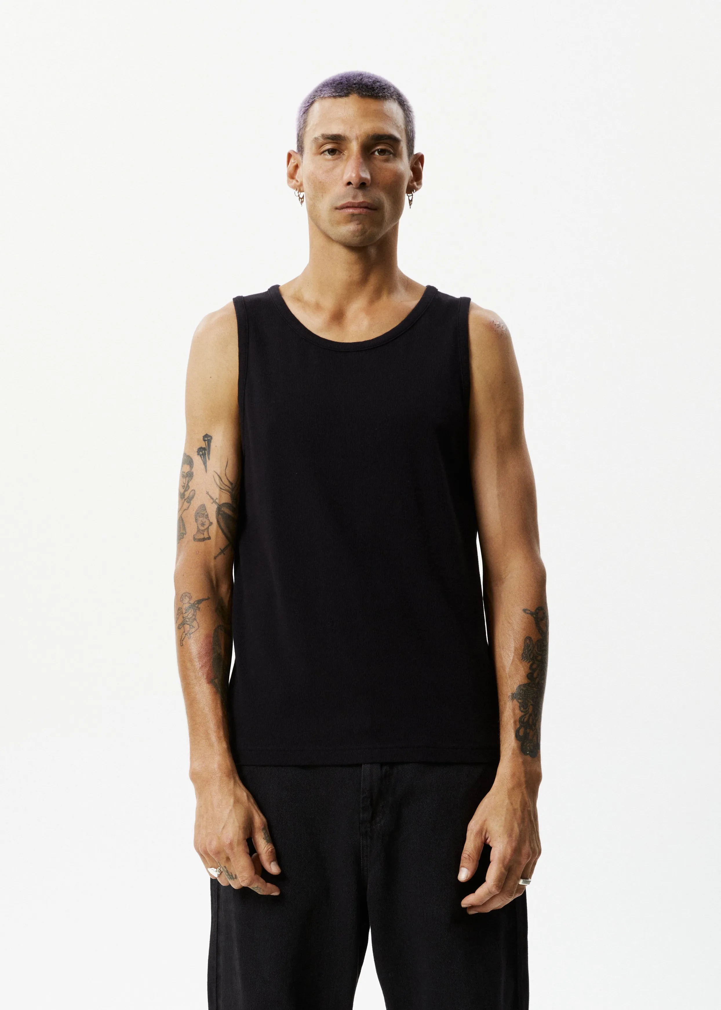 AFENDS Mens Paramount - Ribbed Singlet - Black