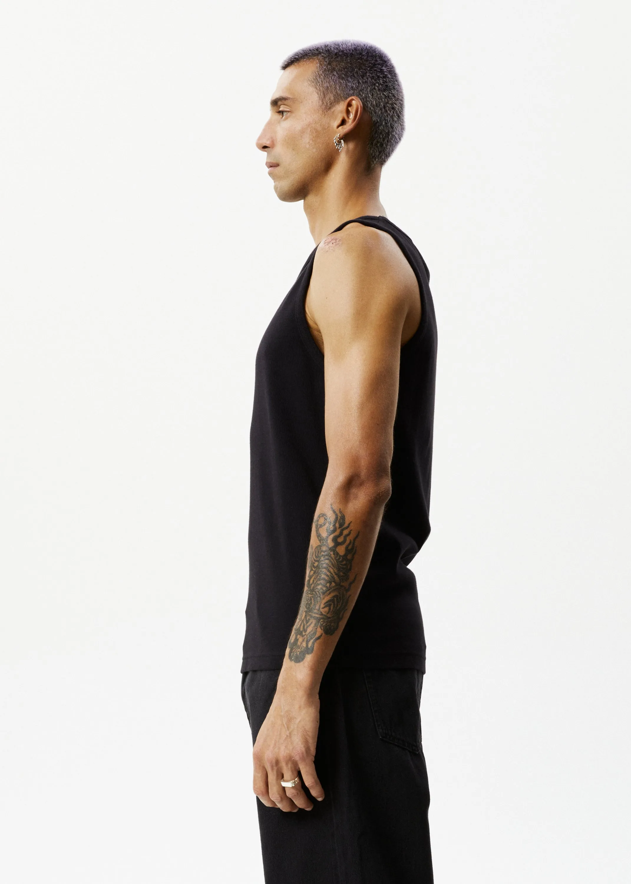 AFENDS Mens Paramount - Ribbed Singlet - Black