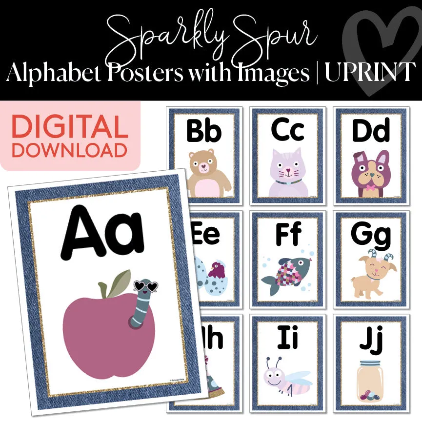 Alphabet Cards | Sparkly Spur | Printable Classroom Decor | Schoolgirl Style