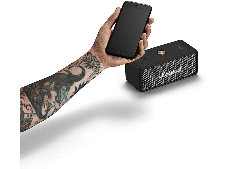 Altavoz inalámbrico - Marshall Emberton, Bluetooth 5.0, Portátil, Autonomía de 20h, IPX7, 360º, Negro