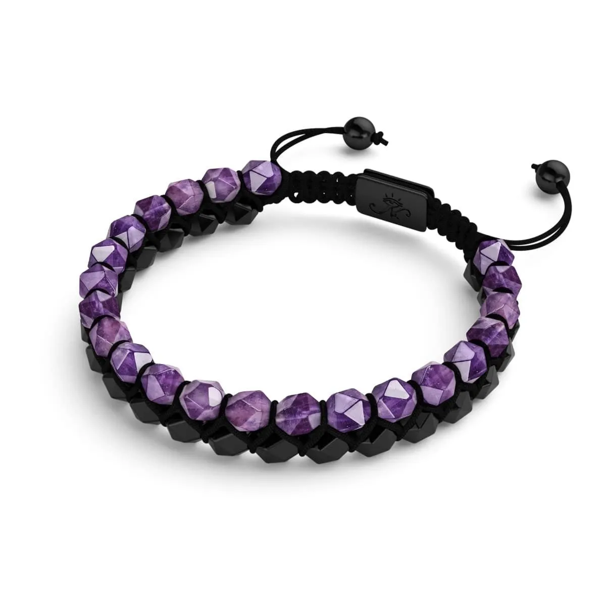 Amethyst & Black Agate | Gunmetal | Double Geom Bracelet