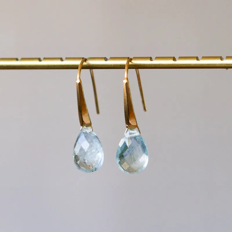 Aquamarine Fragment Gemstone Drops in Vermeil