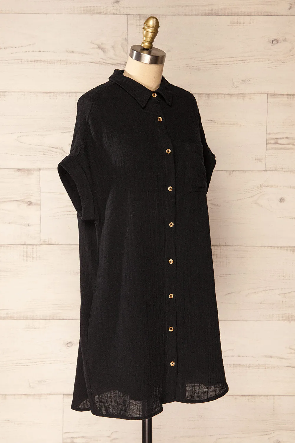 Arles Black | Short Shirt Dress w/ Pockets