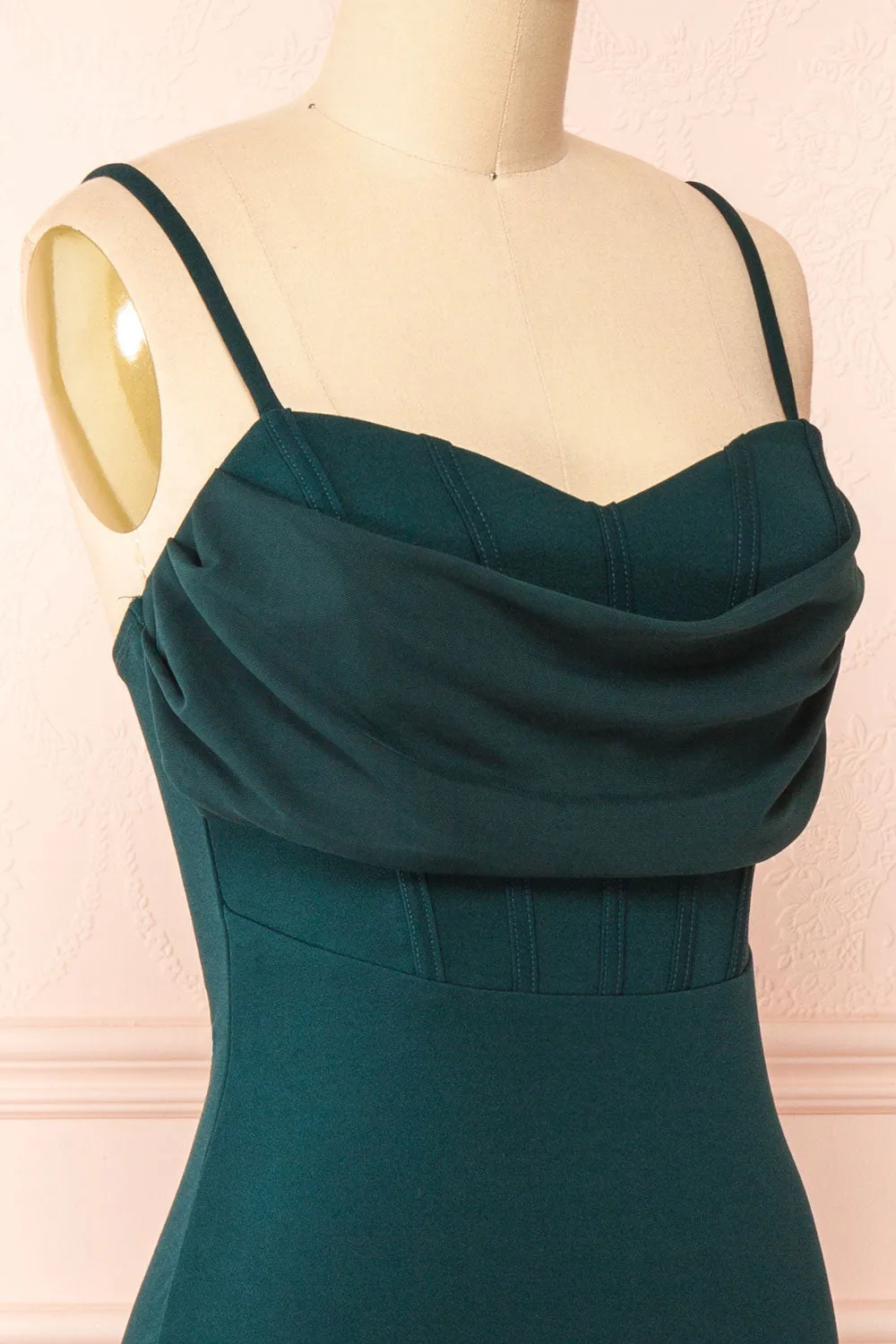 Astoria Green | Fitted Midi Dress w/ Cowl Neck