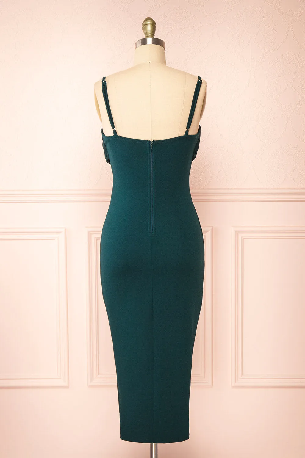 Astoria Green | Fitted Midi Dress w/ Cowl Neck