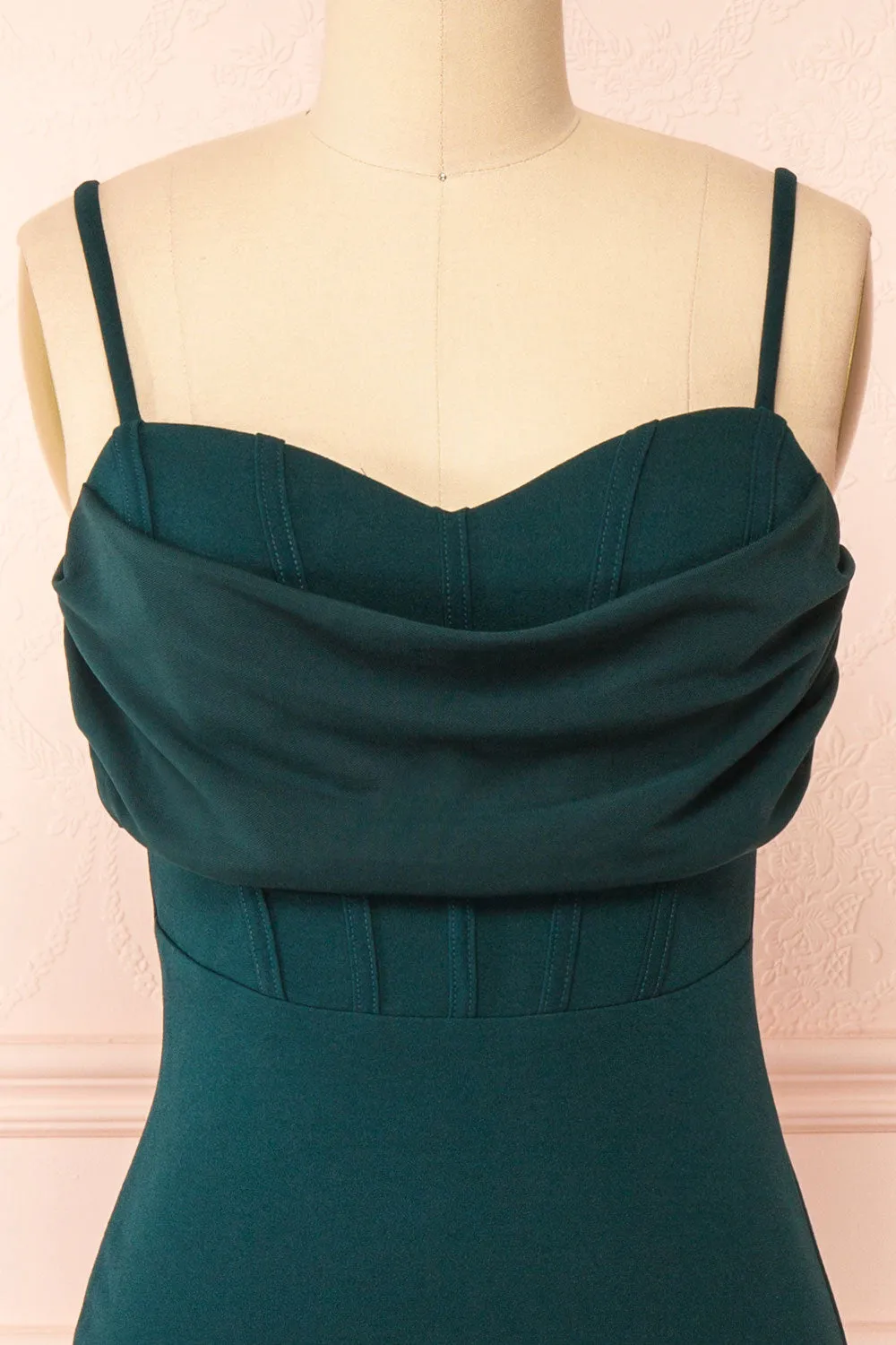 Astoria Green | Fitted Midi Dress w/ Cowl Neck