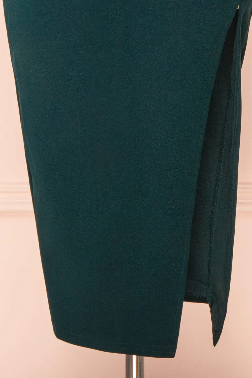 Astoria Green | Fitted Midi Dress w/ Cowl Neck