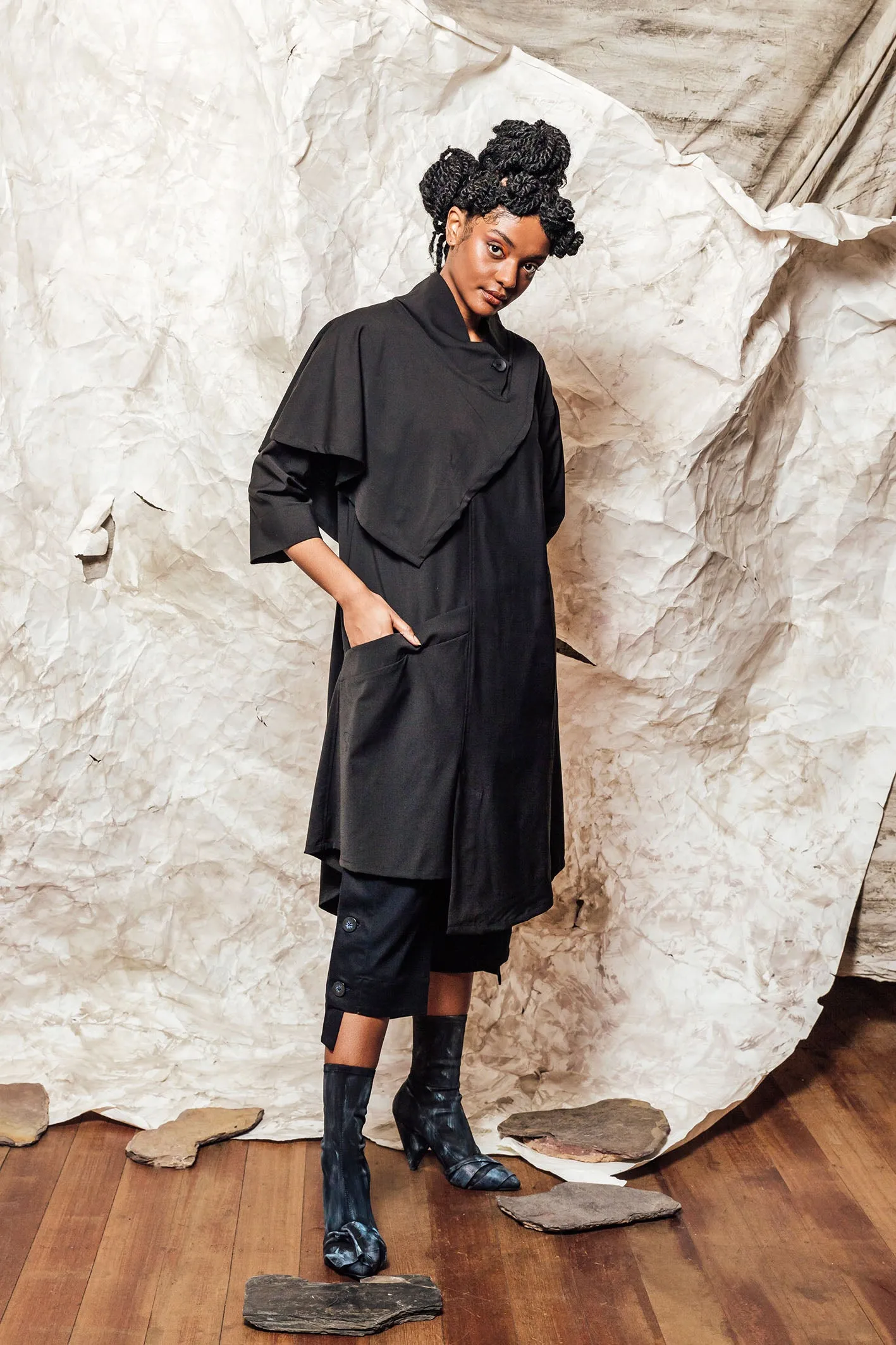 AW22 CLARICE SCARF TUNIC DRESS - OBSIDIAN