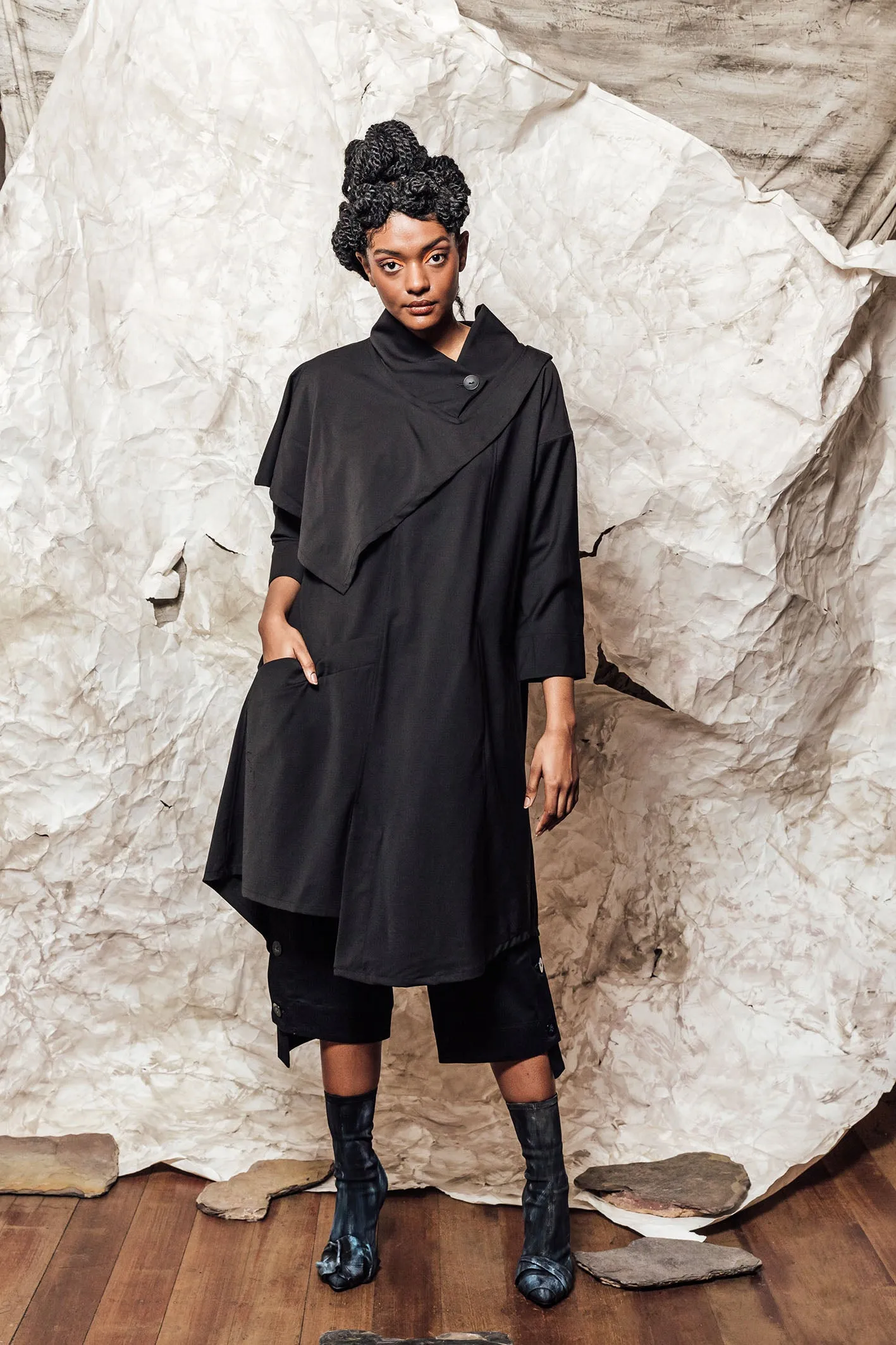 AW22 CLARICE SCARF TUNIC DRESS - OBSIDIAN