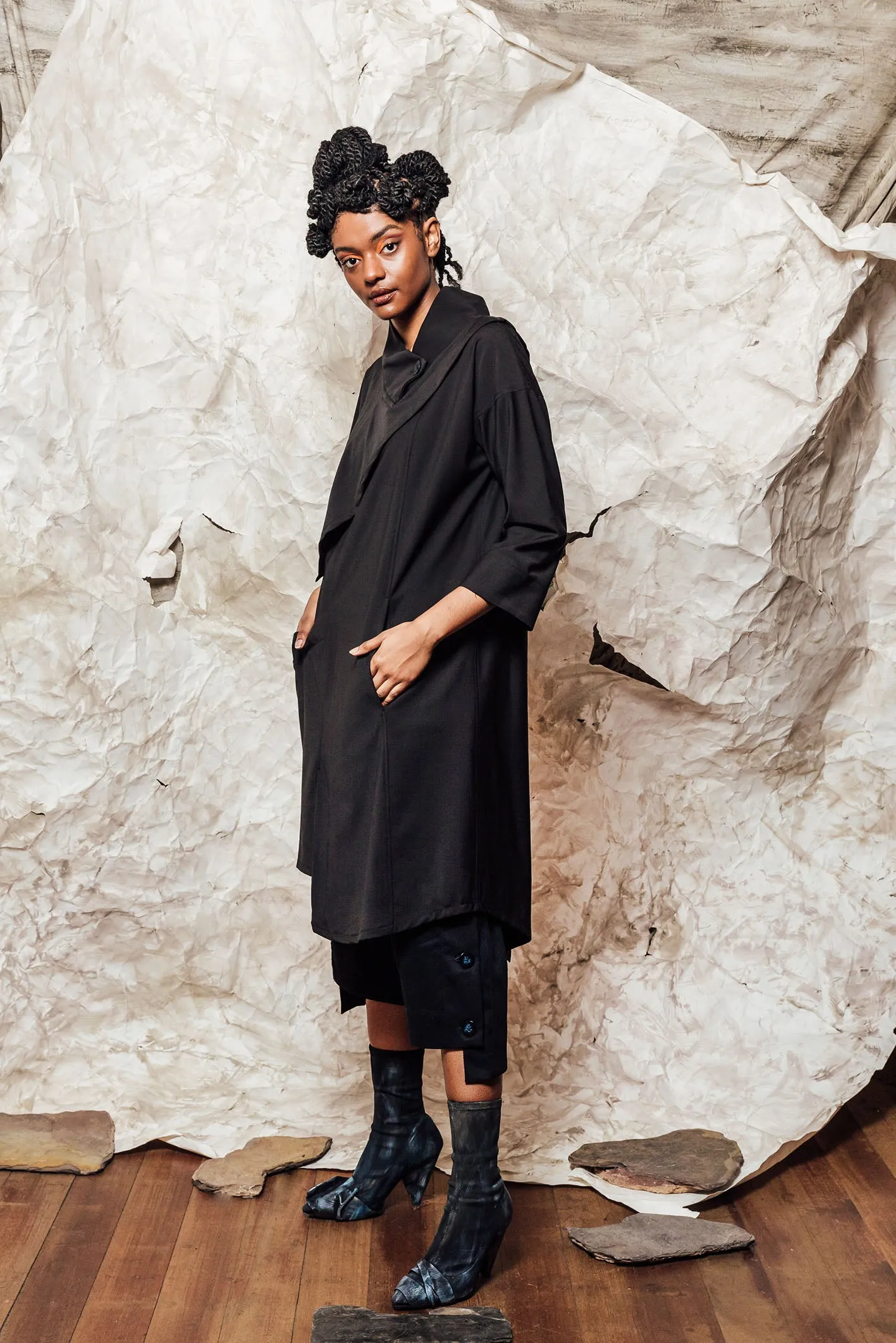 AW22 CLARICE SCARF TUNIC DRESS - OBSIDIAN