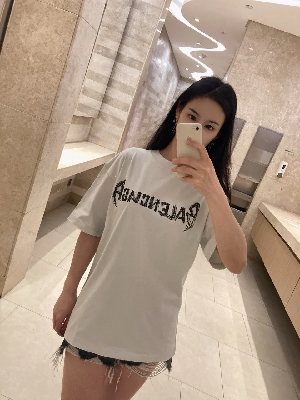 Balenciaga Distressed Logo T-Shirt in White