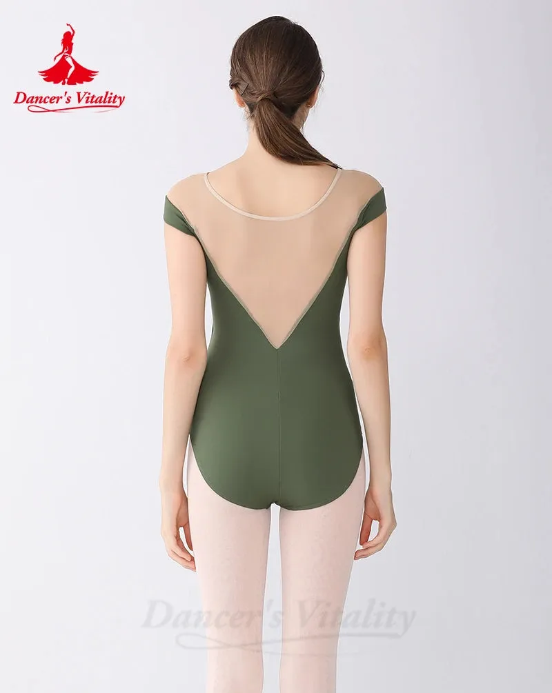 Ballet Dance Leotard for Female Yoga Training Costume Body Round Neck Short Sleeved Gymnastics Costume Girl Ballet Leotards