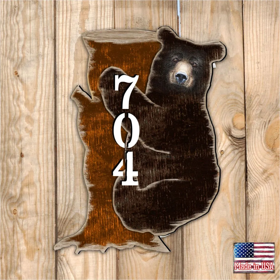 Bear on the Stoop Log Cabin House Number Sign by G. DeBrekht - Nature Wildlife Décor - MA81982153