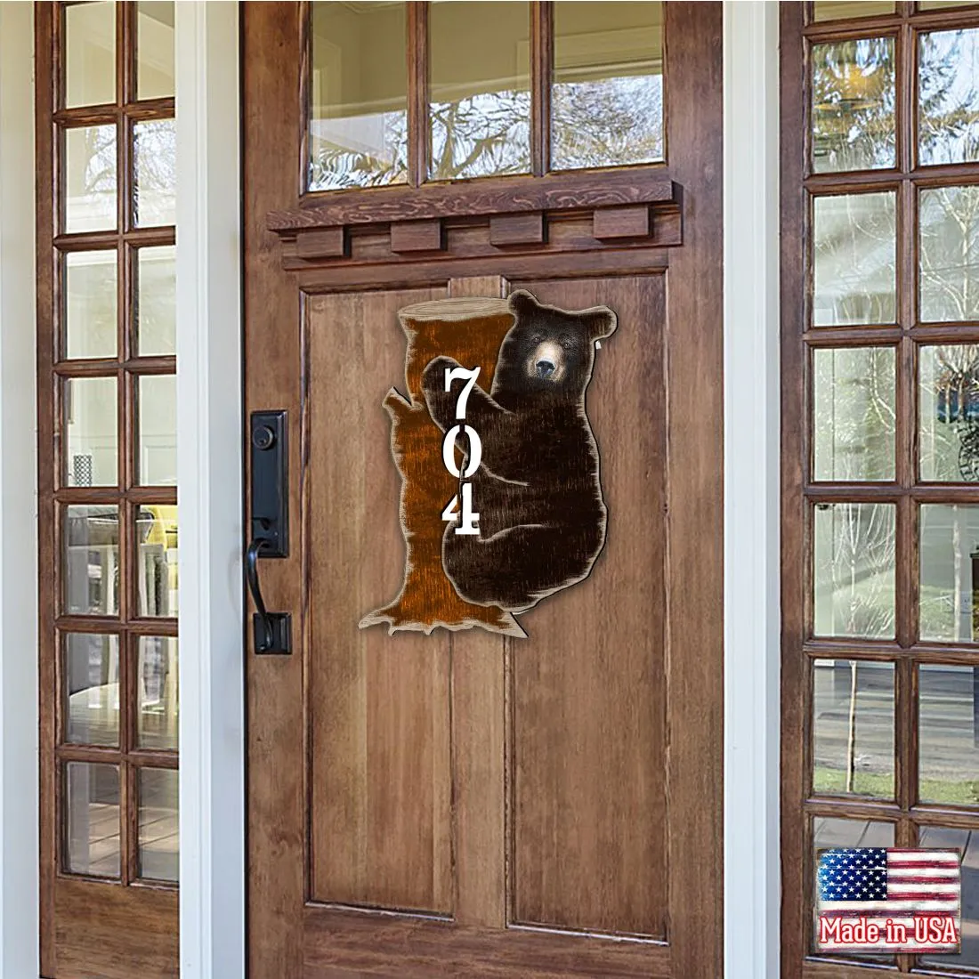 Bear on the Stoop Log Cabin House Number Sign by G. DeBrekht - Nature Wildlife Décor - MA81982153