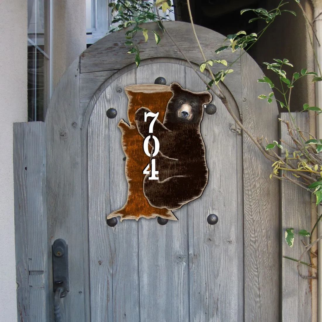 Bear on the Stoop Log Cabin House Number Sign by G. DeBrekht - Nature Wildlife Décor - MA81982153