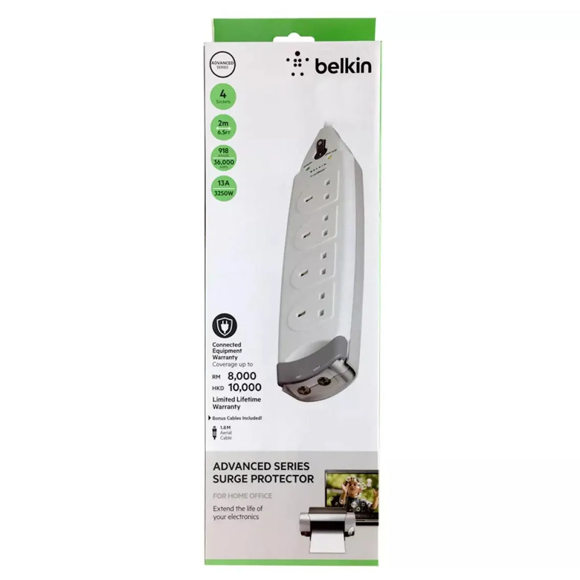 Belkin F9H402SA2M 4 Outlet Extension With Ariel Surge Protector