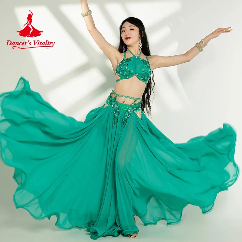 Belly Dancer Costume Set for Women Senior AB Stones Bra Top chiffon Long Skirt 2pcs Custom Adult Child Oriental Dancing Outfit