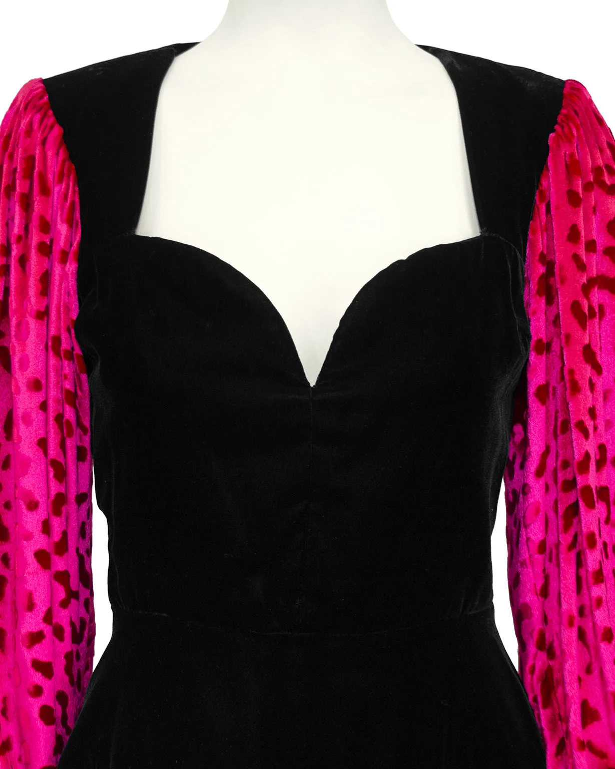 Black and Fuchsia Patterned Velvet Dress