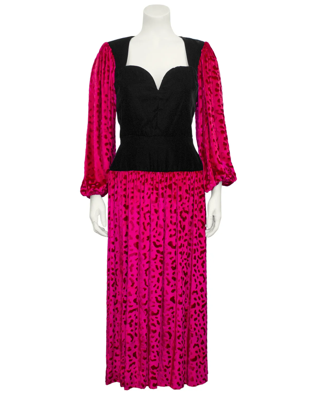 Black and Fuchsia Patterned Velvet Dress