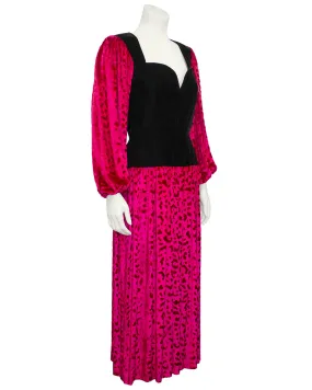 Black and Fuchsia Patterned Velvet Dress