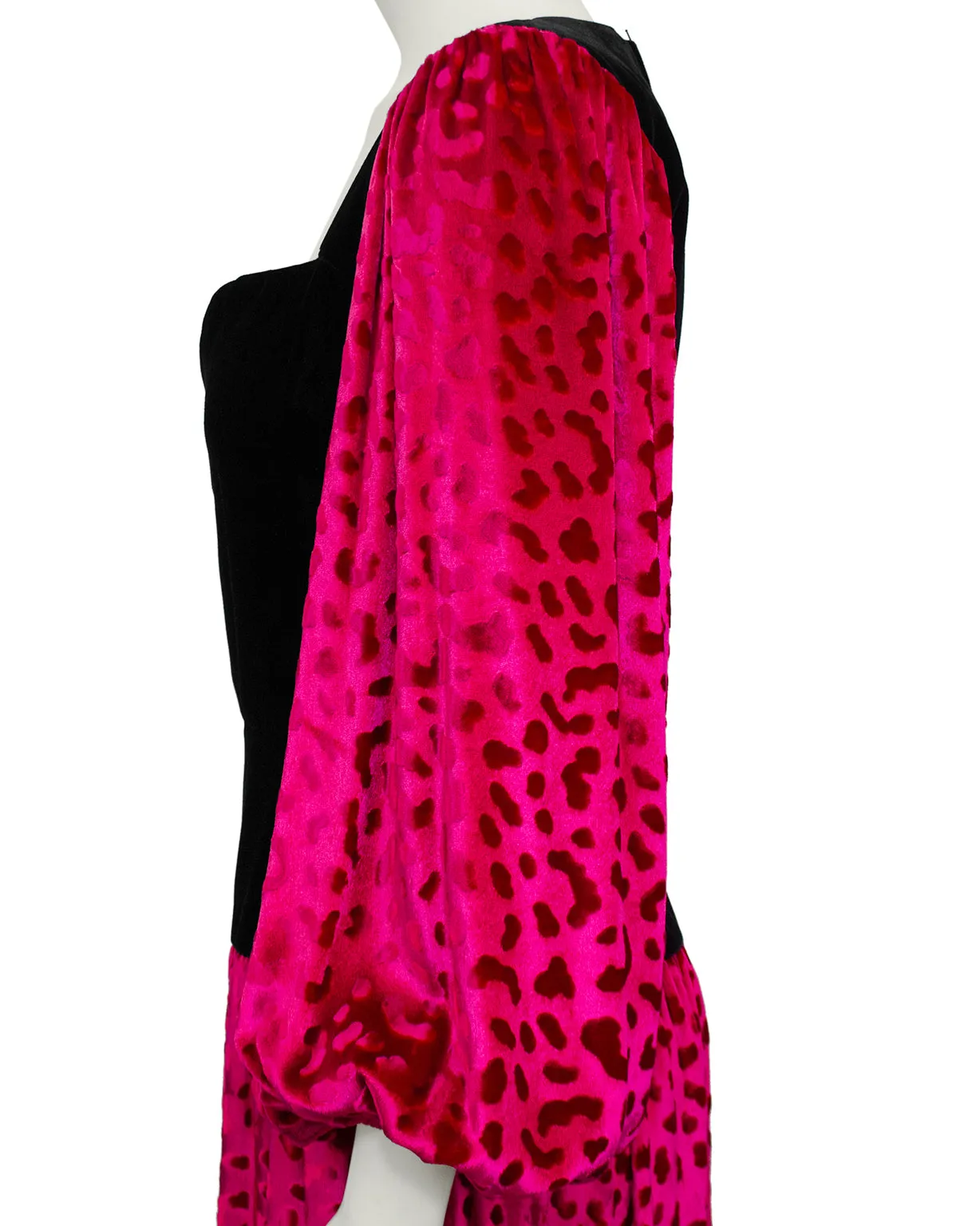 Black and Fuchsia Patterned Velvet Dress