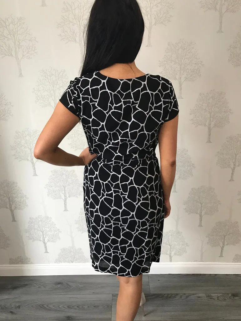 Black And White Pattern Wrap Style Dress