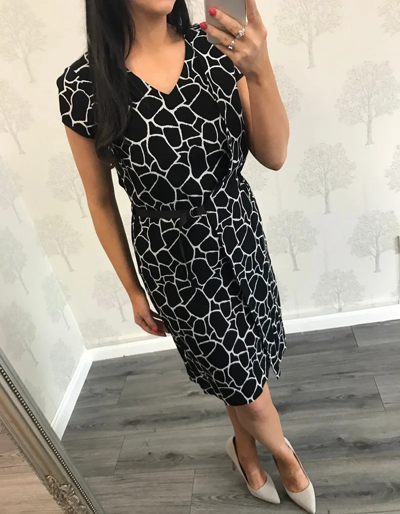 Black And White Pattern Wrap Style Dress