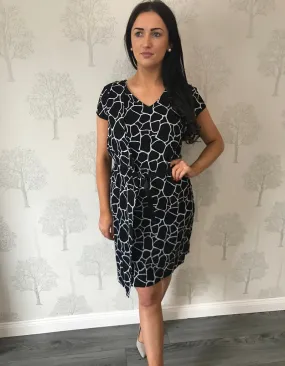 Black And White Pattern Wrap Style Dress