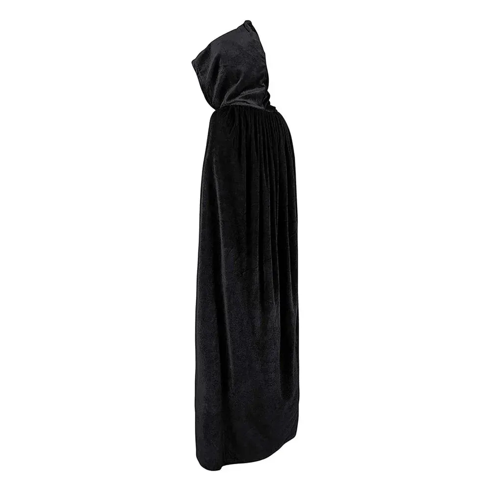 Black Halloween Party Cloak Death Witch Devil Scary Hooded Role Play Costume