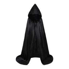 Black Halloween Party Cloak Death Witch Devil Scary Hooded Role Play Costume