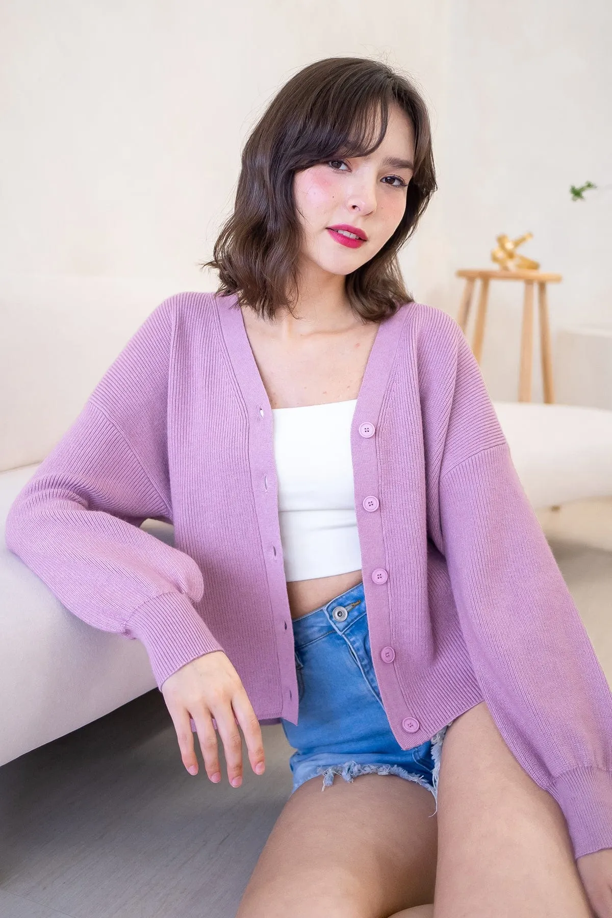 BLISSE KNIT CARDIGAN IN MAUVE PINK